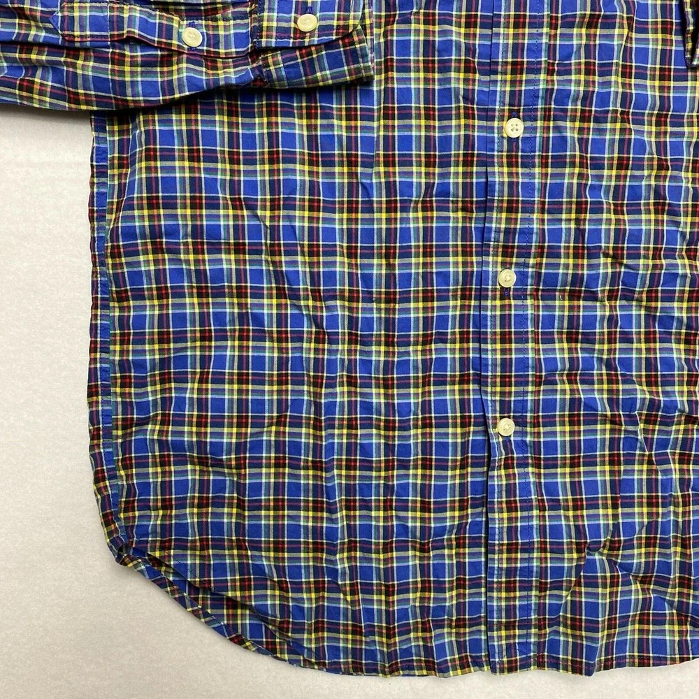 Ralph Lauren Shirt Boys XL Blue Long Sleeve Red Pony Plaid Button Down